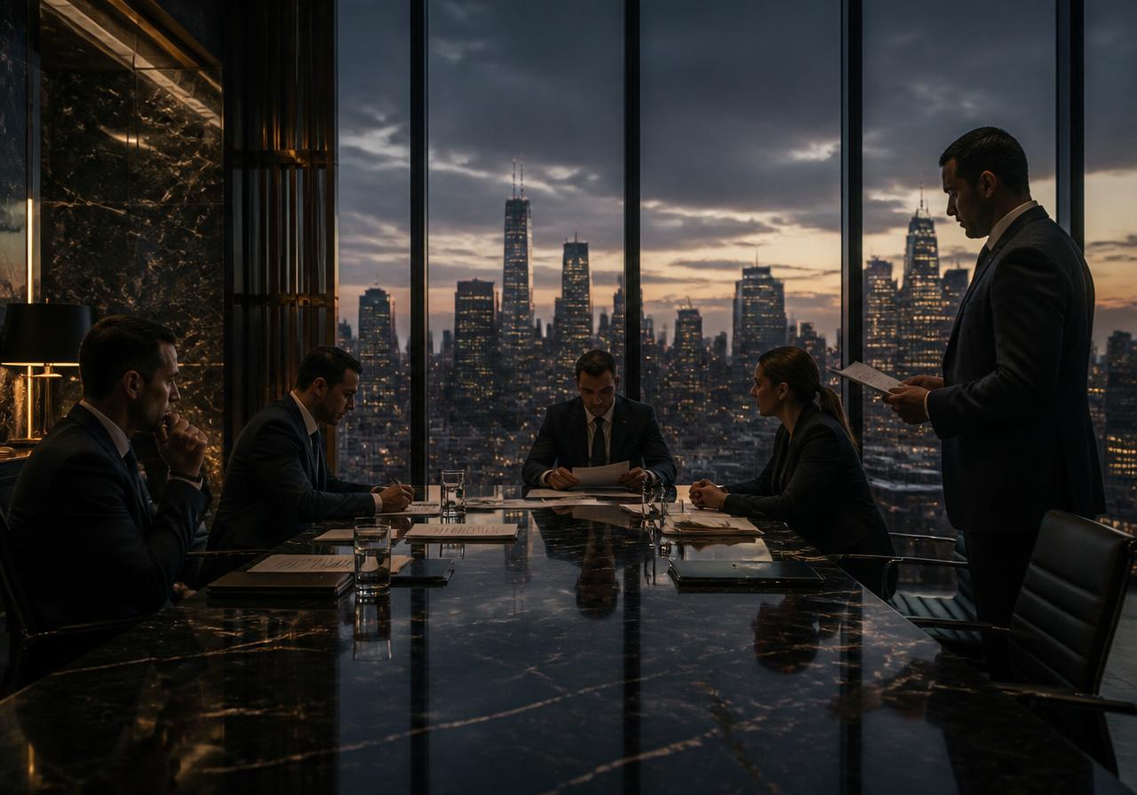 Gold Pin Protection leadership team in a Manhattan command boardroom