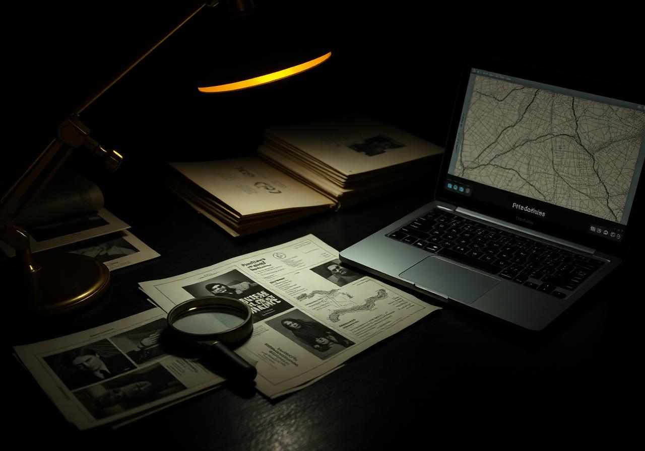 Investigative case file review at night