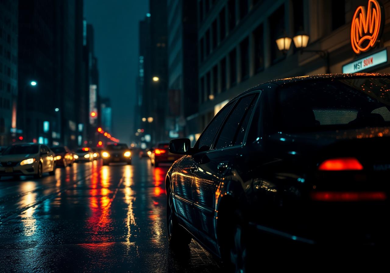 Atmospheric surveillance scene on a rain swept city street