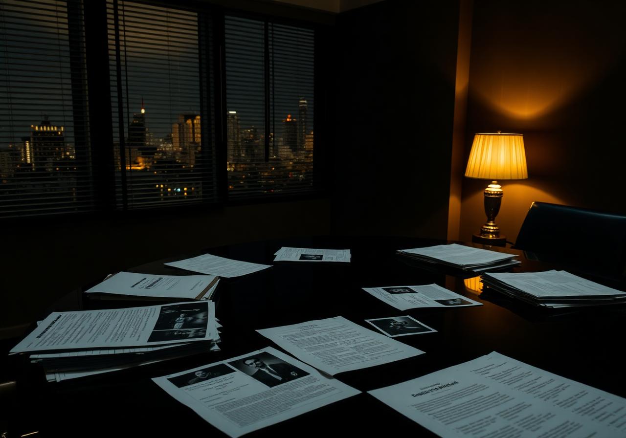 Case files and evidence prepared for trial