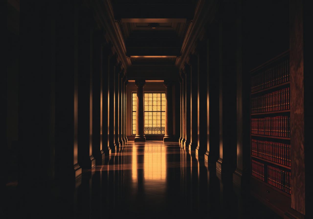 Courthouse corridor at night
